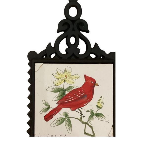 Vintage Hand Painted Cast Iron Cardinal Trivet Hot Pad See Description - Picture 4 of 6